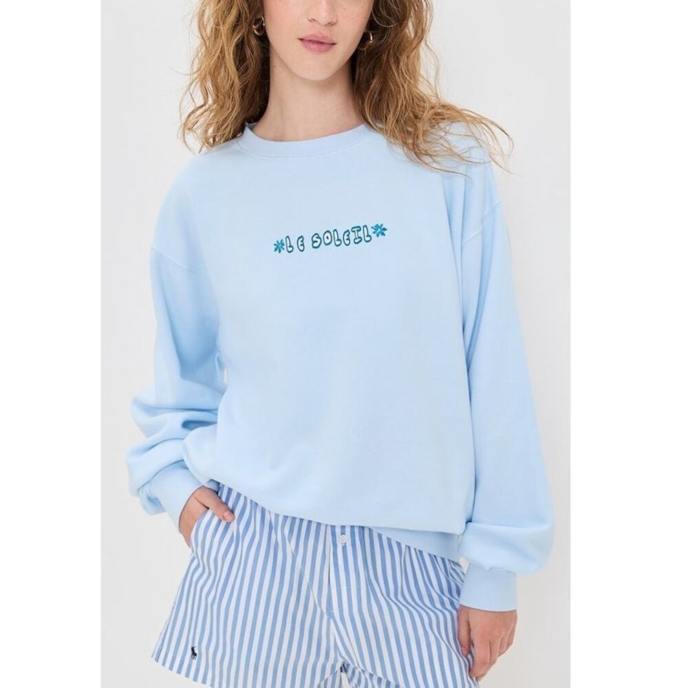 New Show Me Your Mumu Stanley Sweatshirt Le Soleil Graphic Blue Women's Size XS